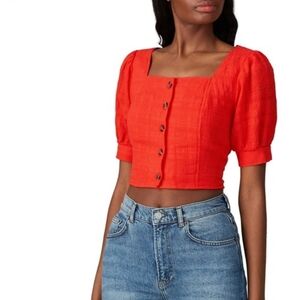 Love, Whit Red Textured Crop Top Coral